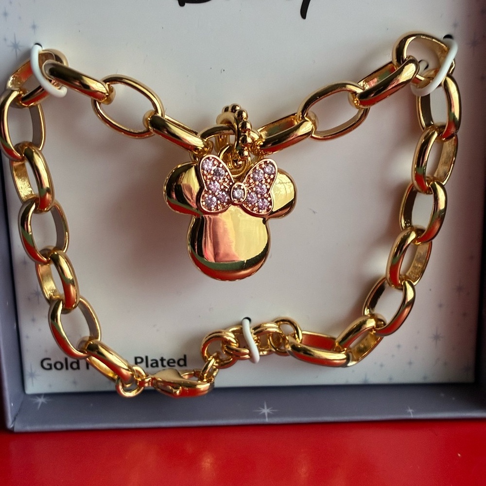 Disney Gold Bracelet with Pink Bow Charm - Picture 2 of 6